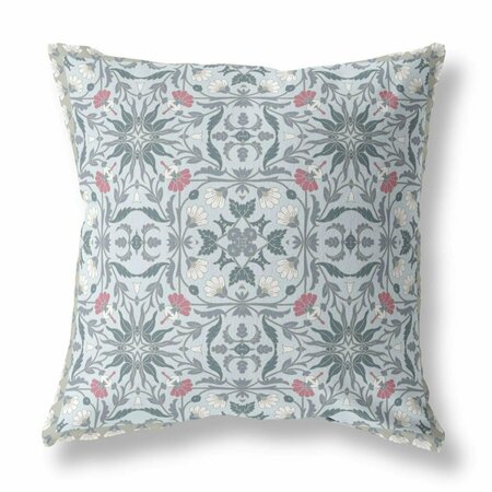 PALACEDESIGNS 16 in. Powder Blue & White Paisley Indoor & Outdoor Throw Pillow PA3091849